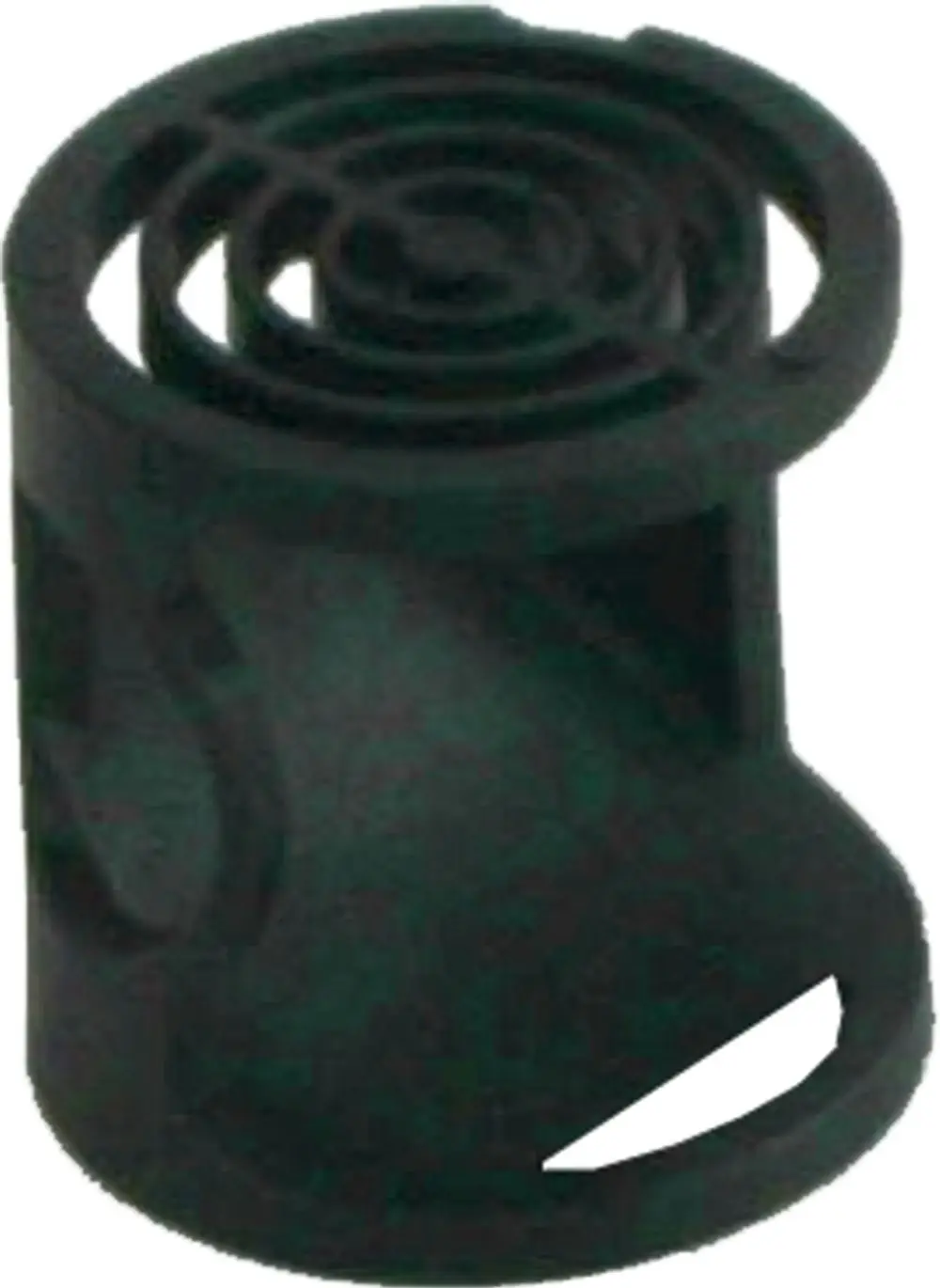 Schwarzes Heizwassersieb für Heizsysteme von Wolf, mit spiralformigem Innendesign und seitlicher Öffnung zur Installation und Wartung.